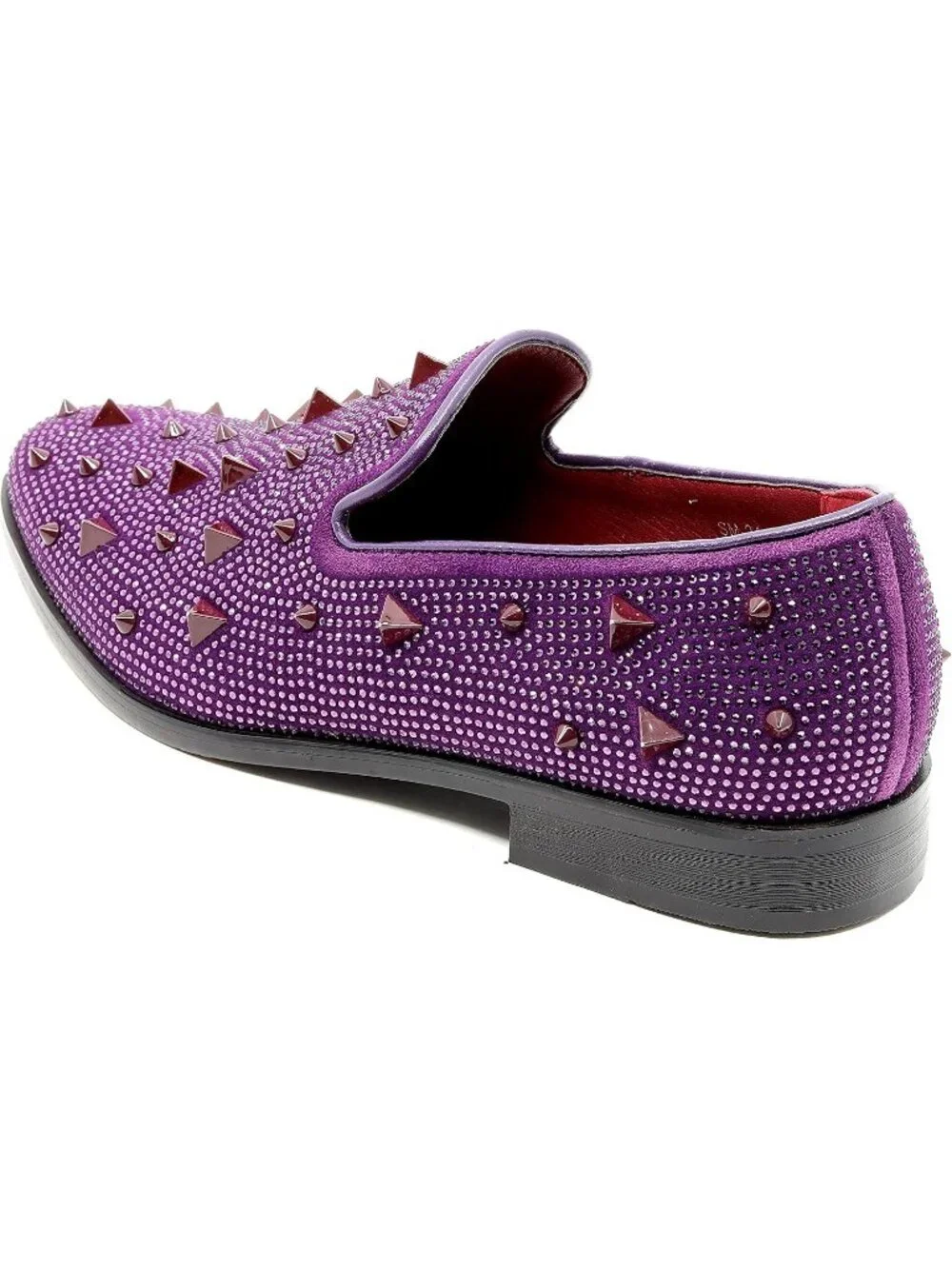 Matrocharm Men's Purple Rubber Vintage Spike Rhinestone Loafer Slip On Shoes